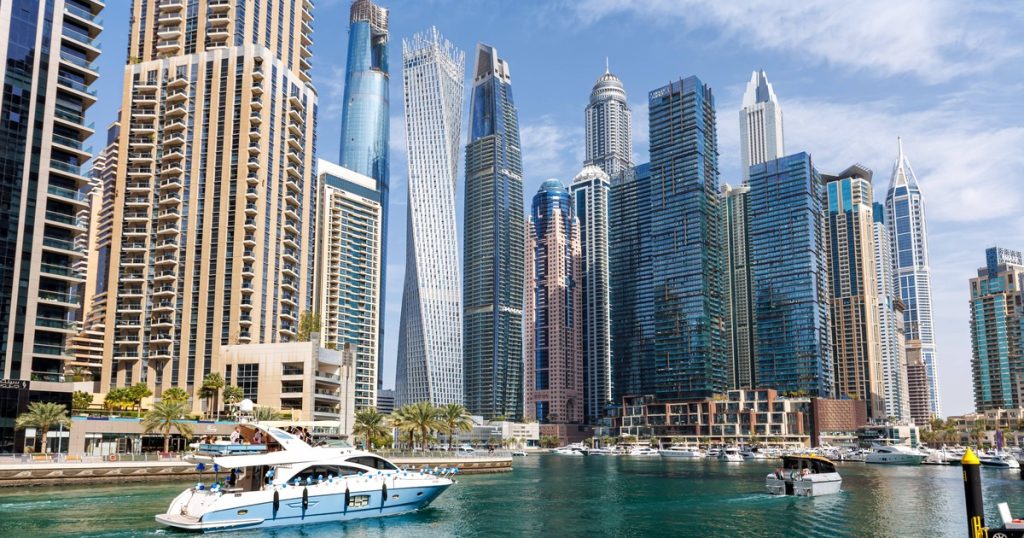 dubai marina skyline view on dubai city tour from abu dhabi