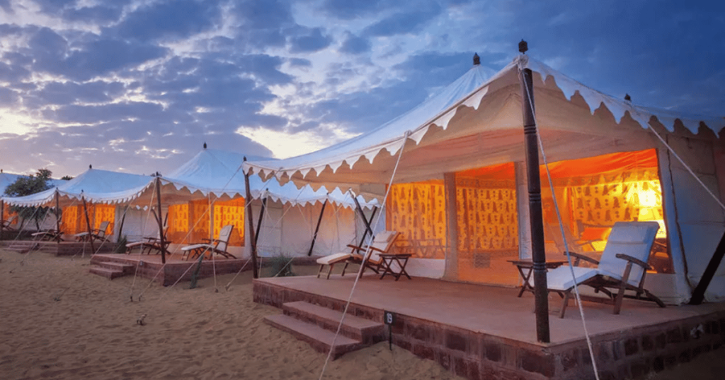 Traditional Bedouin camp setup under the stars for an overnight desert safari Dubai
