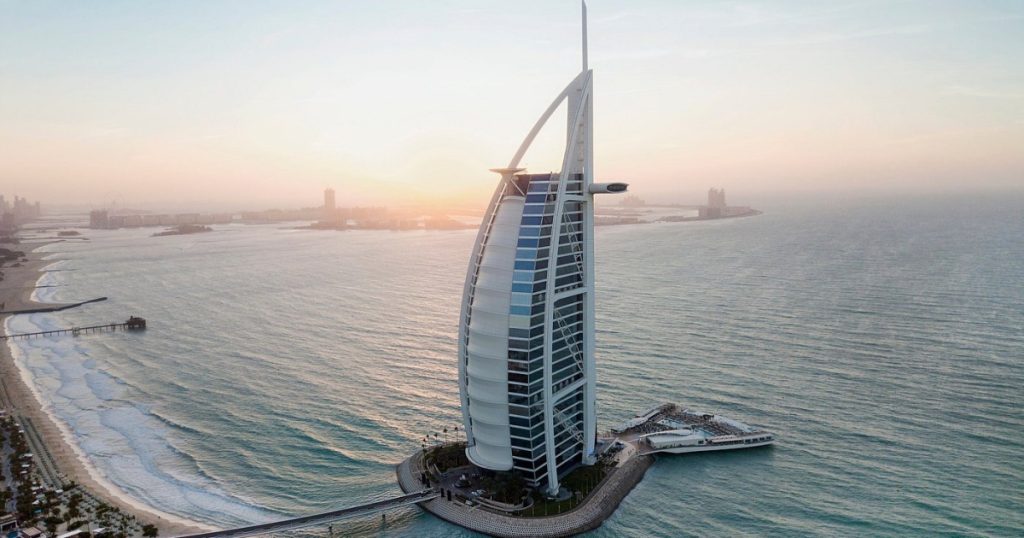 Take stunning photos at the iconic Burj Al Arab during your Dubai city tour.