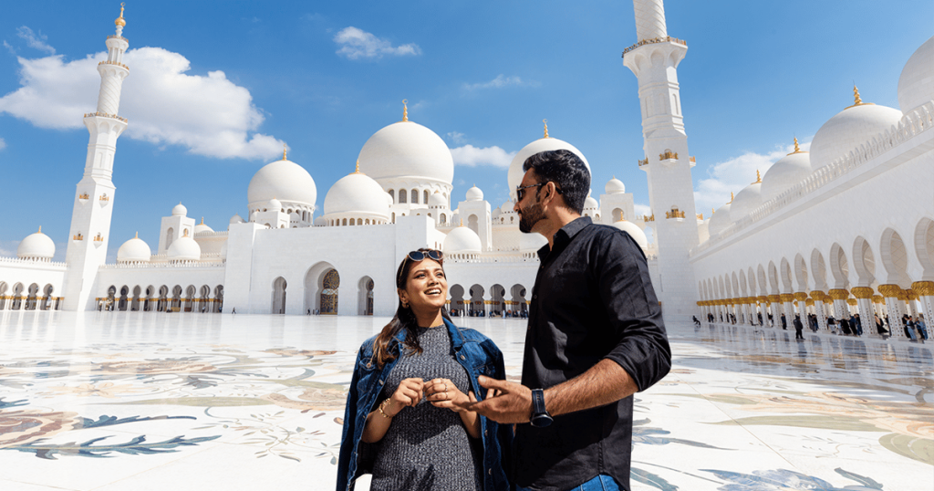 Visitors exploring Sheikh Zayed Grand Mosque Abu Dhabi