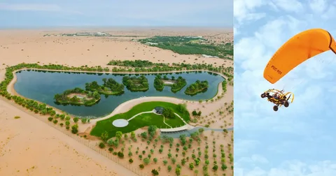 Dubai hot air balloon ride over golden desert landscape